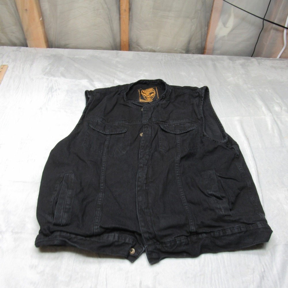 Milwaukee Denim Vest Mens XXL Black Motorcycle Biker Rider Snap Trucker Rugged